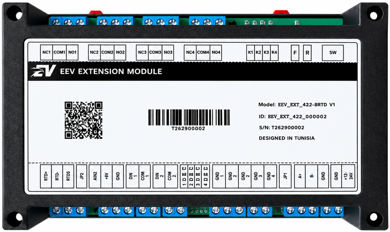 Module EEV Extension 422, étiquette d’identification et borniers à vis
